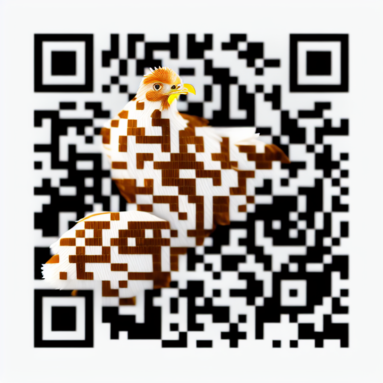 QR code artistique avec une poule, généré par intelligence artificielle.