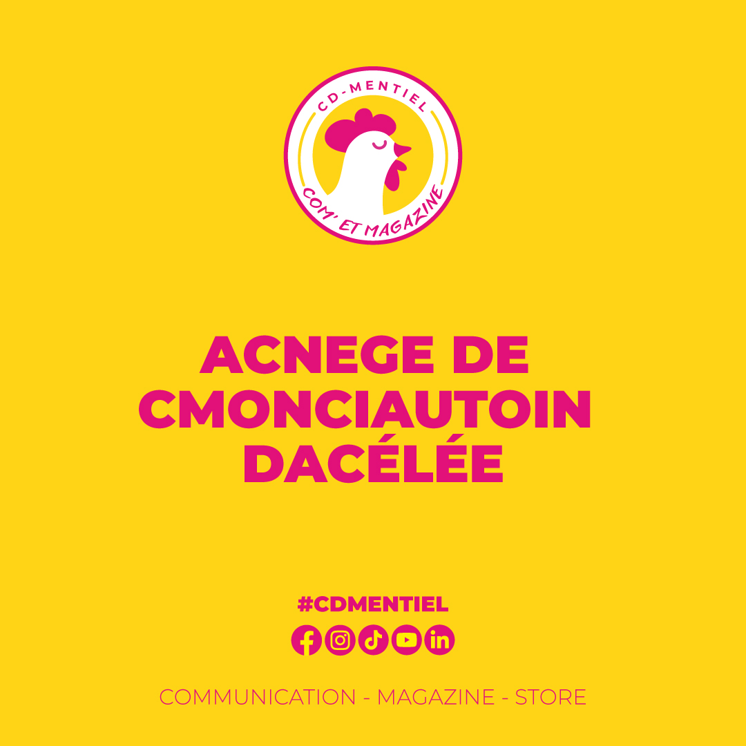 Image de CD-MENTIEL, agence de communication décalée, avec un design coloré et ludique mettant en avant Justine la Poule, mascotte de l'agence, et les réseaux sociaux associés.