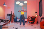 Capture d'écran du clip "Fraise Invisible" pour la promotion du livre Razobik Tome 2, disponible sur Amazon. Un personnage danse dans un décor coloré et moderne.