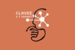 Logo de Claude 3.7 Sonnet IA par Anthropic, avec un profil humain en ligne noire et un graphique de réseau neuronal, sur un fond orange-terracotta, symbolisant l’intelligence artificielle et l’innovation.